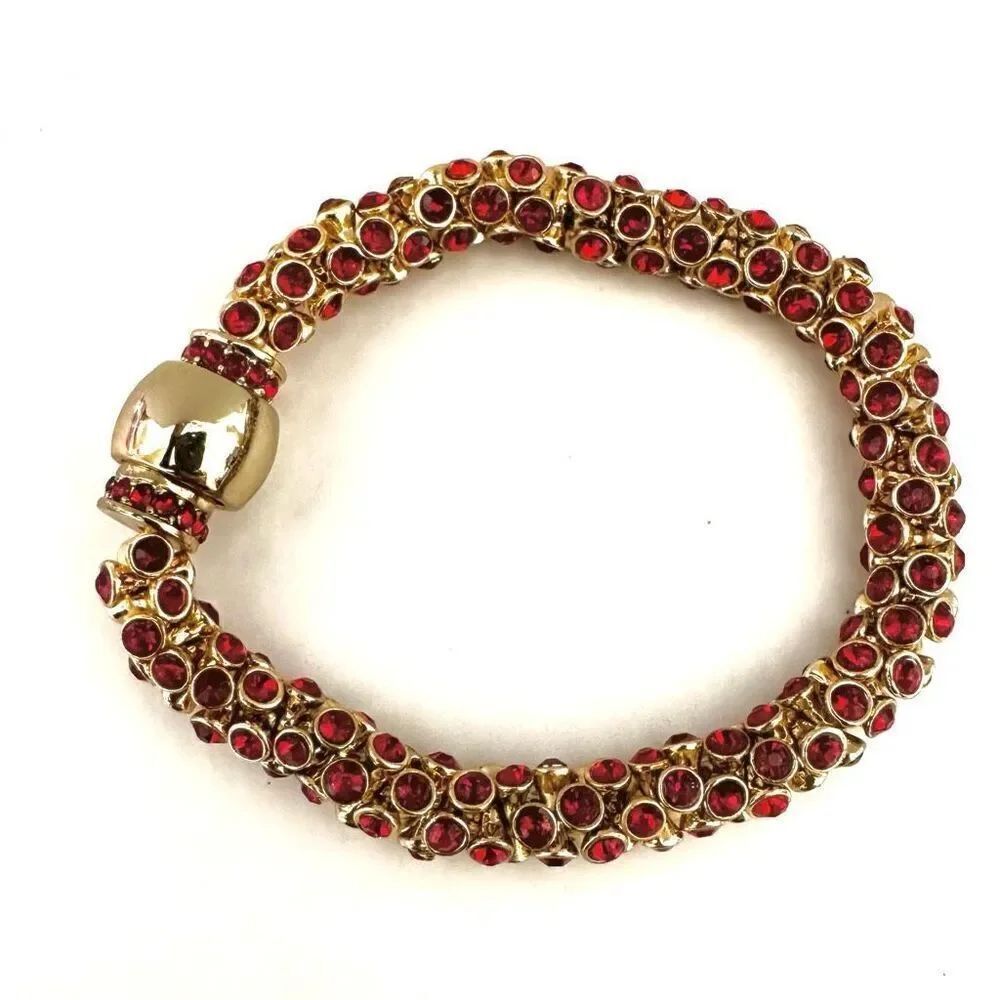 Red and gold tone round magnetic bracelet